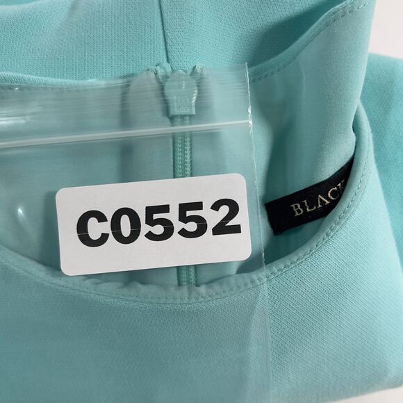 Black Halo 10 Womens Aqua Blue Green Sheath Dress Ruffle Sleeve Desta *flaw - Picture 12 of 12